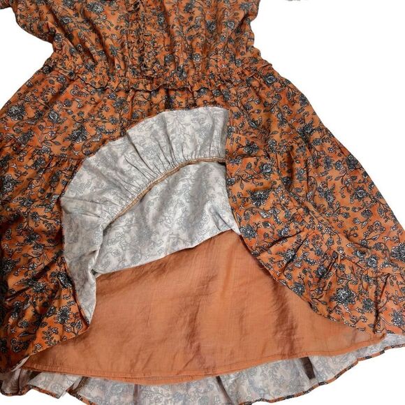 Current Air Los Angeles Floral Pleated Ruffled V Neck Cottagecore Mini Dress - Picture 7 of 16